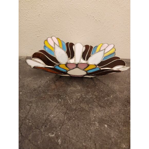 Mosaic Bowl Stained Glass Tiffany Style Artwork 13 Multi-color Rare - Picture 3 of 6